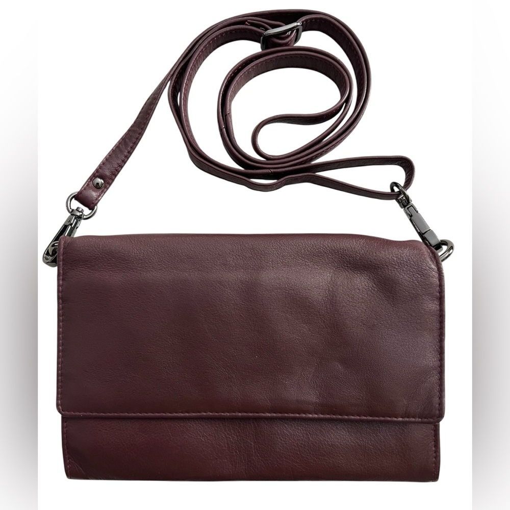 Karla Hanson Burgundy Leather Crossbody Adjustable Strap Travel Crossbody Bag